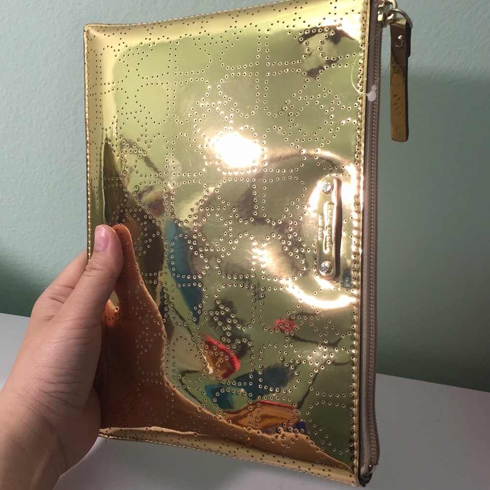 NWOT kate spade gold hearts clutch